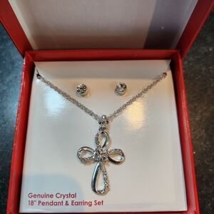 Elegant Silver Crystal Pendant and Earring Set